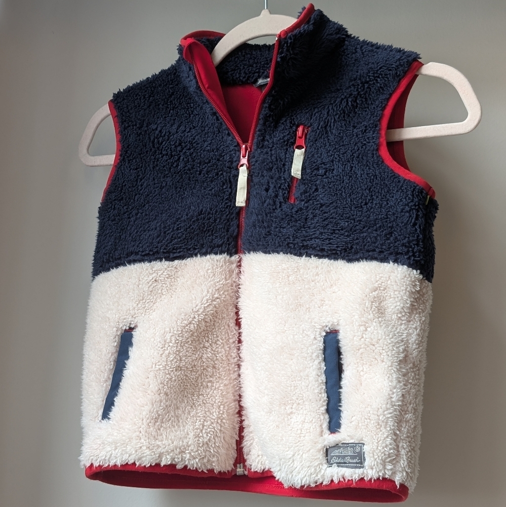 EDDIE BAUER Vest Little Boy's Size 5 Faux Fur Fuzzy Cozy Faux Shearlin Outdoors